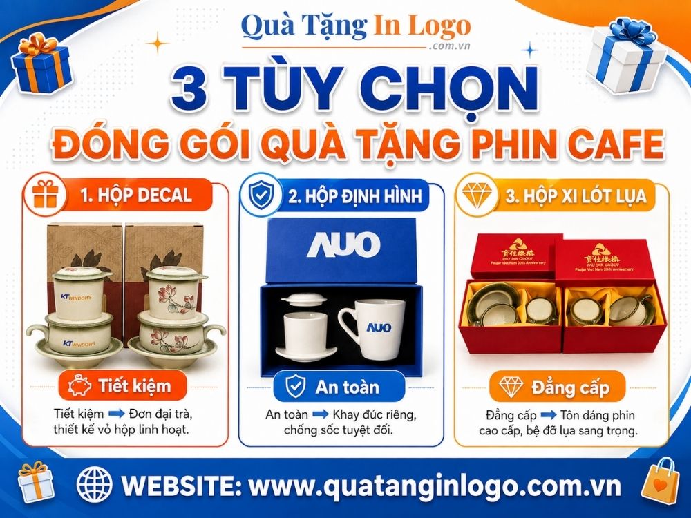 3 tùy chọn hộp quà tặng phin pha cà phê