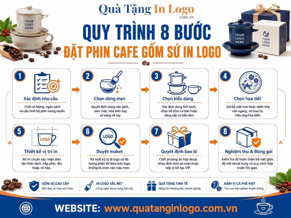 Quy trình 8 bước khi đặt phin pha cafe quà tặng