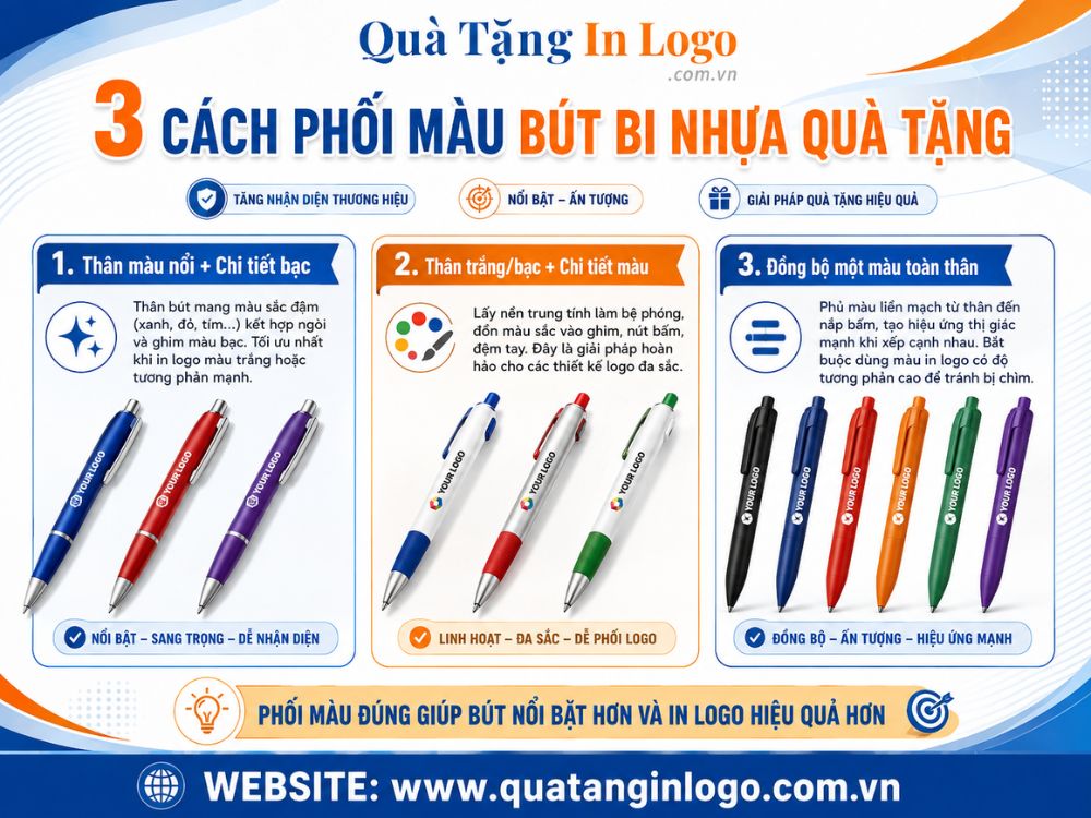 Các phối màu trên bút bi quà tặng in logo