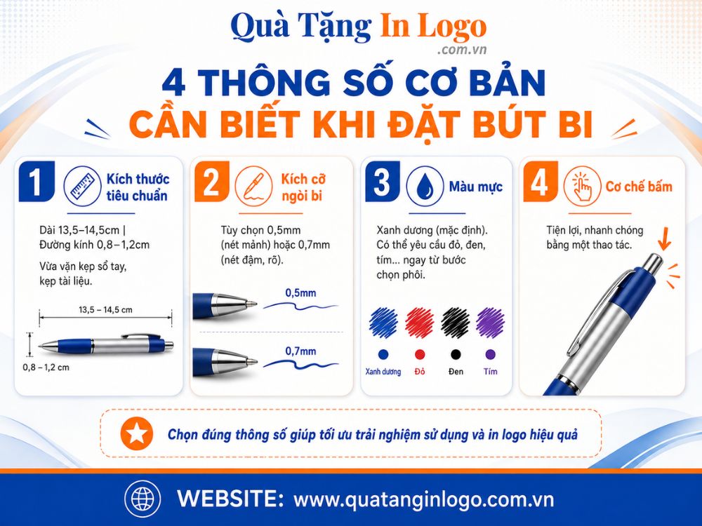 4 thông số cơ bản của bút bi quà tặng