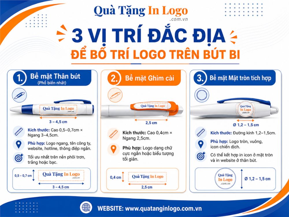 3 vị trí in logo lên bút bi quà tặng tối ưu