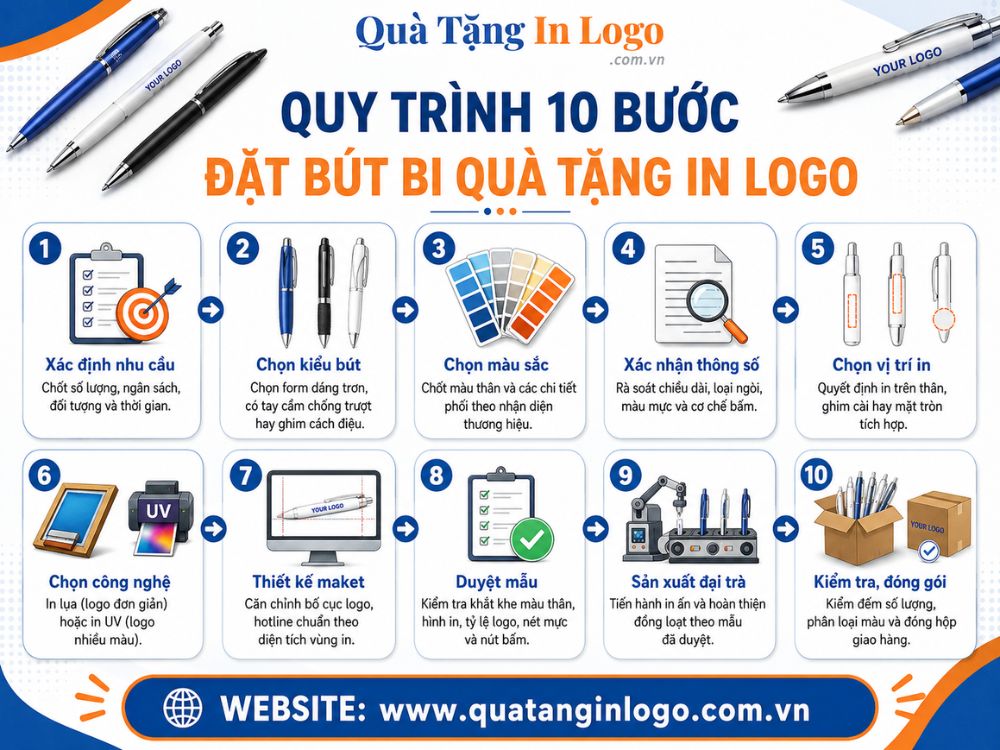 Quy trình đặt hàng bút bi in logo quà tặng
