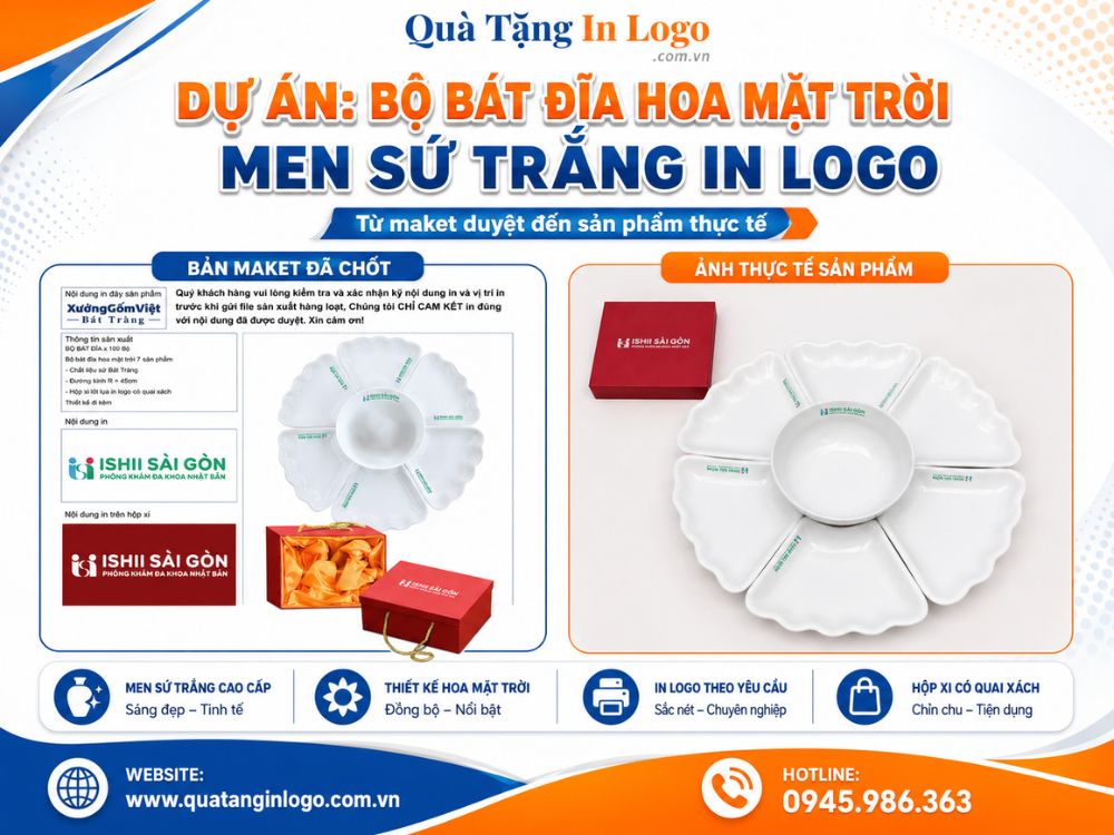 Dự án quà tặng bát đĩa hoa mặt trời in logo