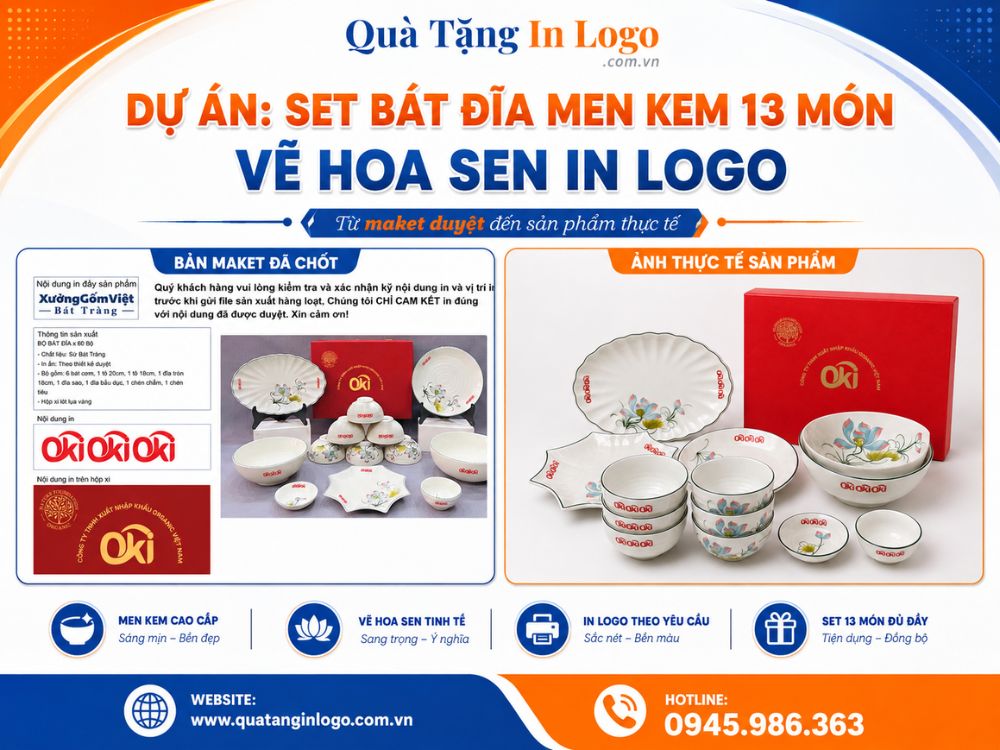 Dự án set bát đĩa quà tặng in logo