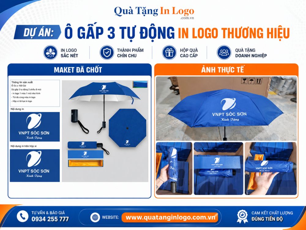 Dự án quà tặng dù gấp 3 tự động in logo