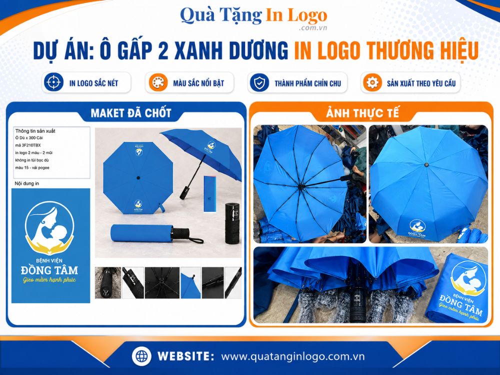 Dự án quà tặng ô gấp 2 in logo thương hiệu số lượng lớn