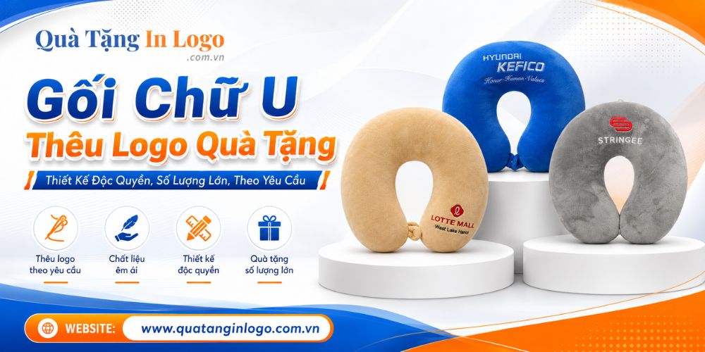 Gối chữ U thêu logo quà tặng