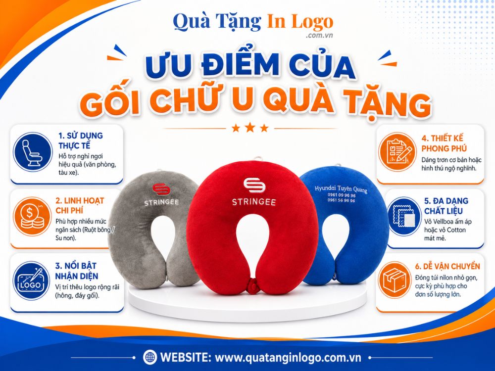 Ưu điểm của gối chữ U quà tặng in thêu logo