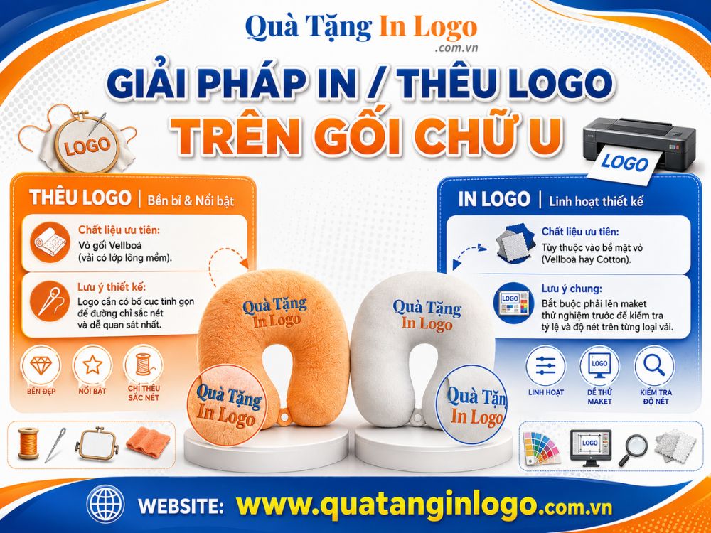 Giải pháp in/ thêu logo trên quà tặng gối chữ U