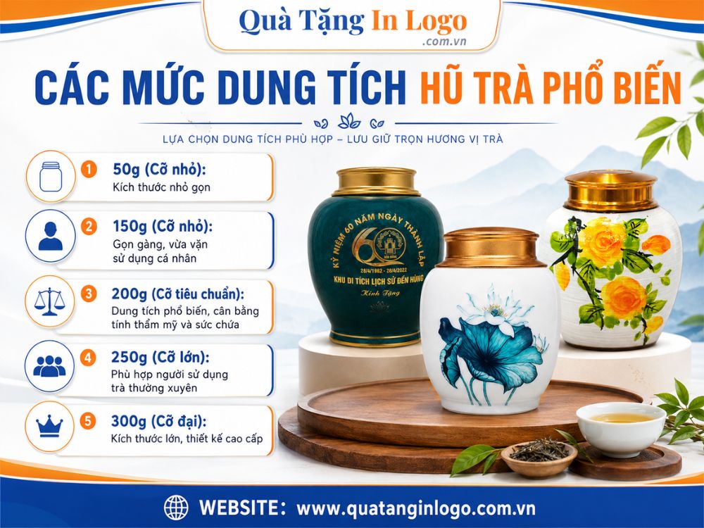Các mức dung tích đựng trà của hũ trà quà tặng