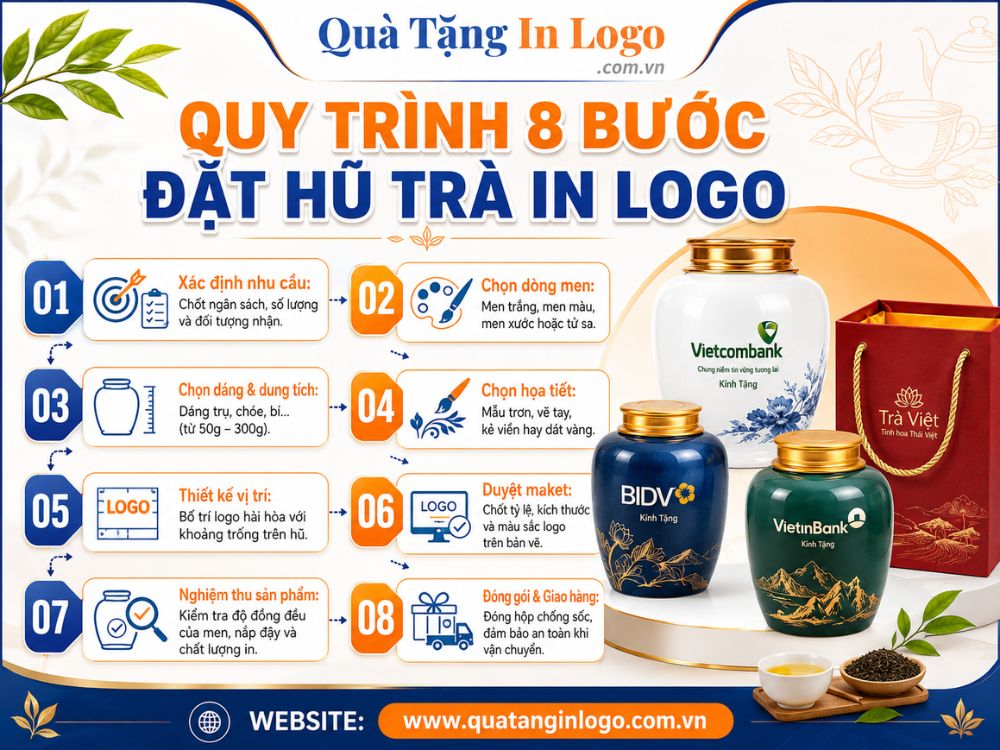 Quy trình 8 bước đặt hũ trà quà tặng in logo
