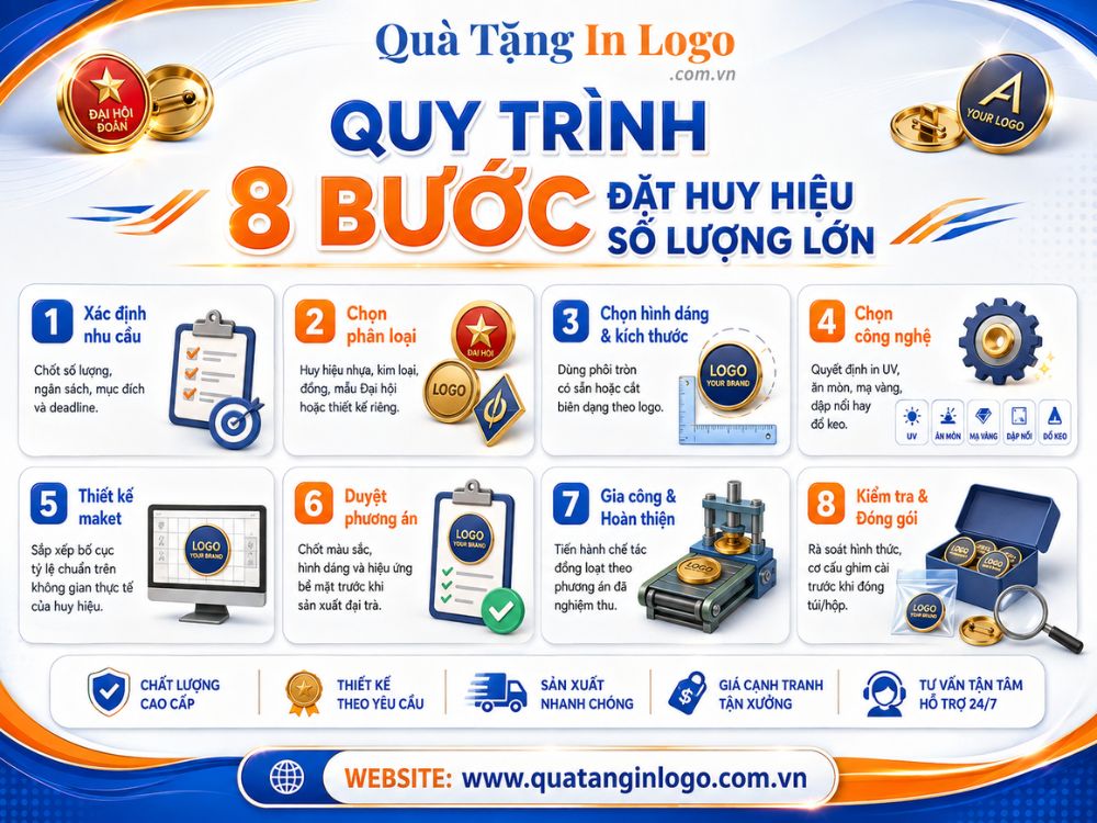 Quy trình 8 bước đặt hàng huy hiệu quà tặng