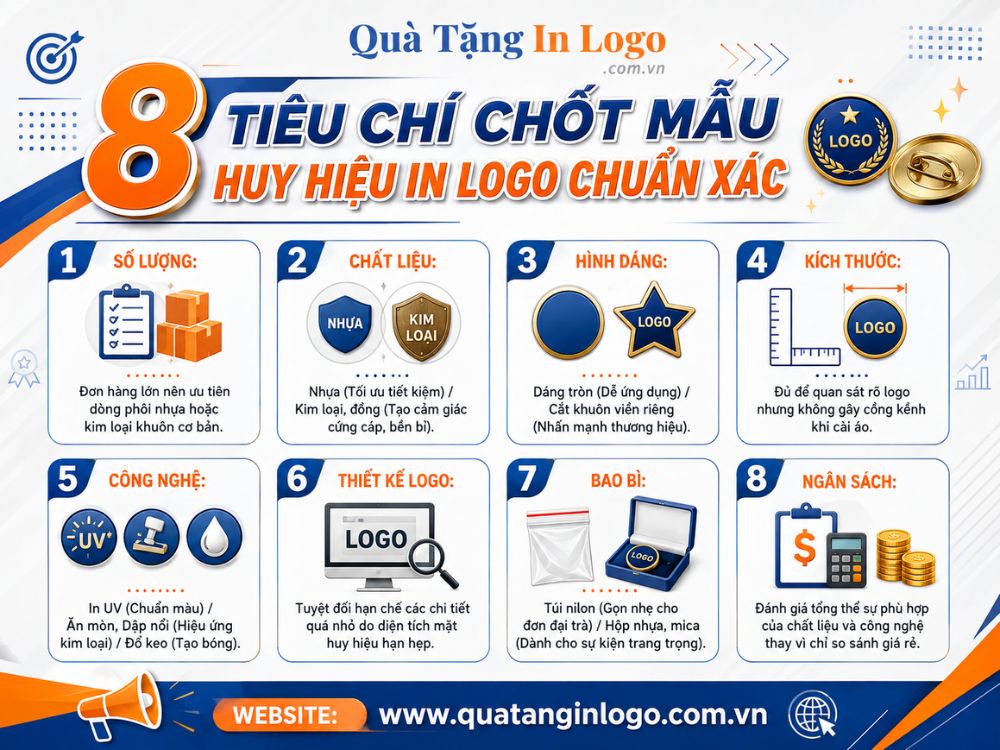 8 tiêu chí quan trọng khi chốt mẫu huy hiệu quà tặng in logo