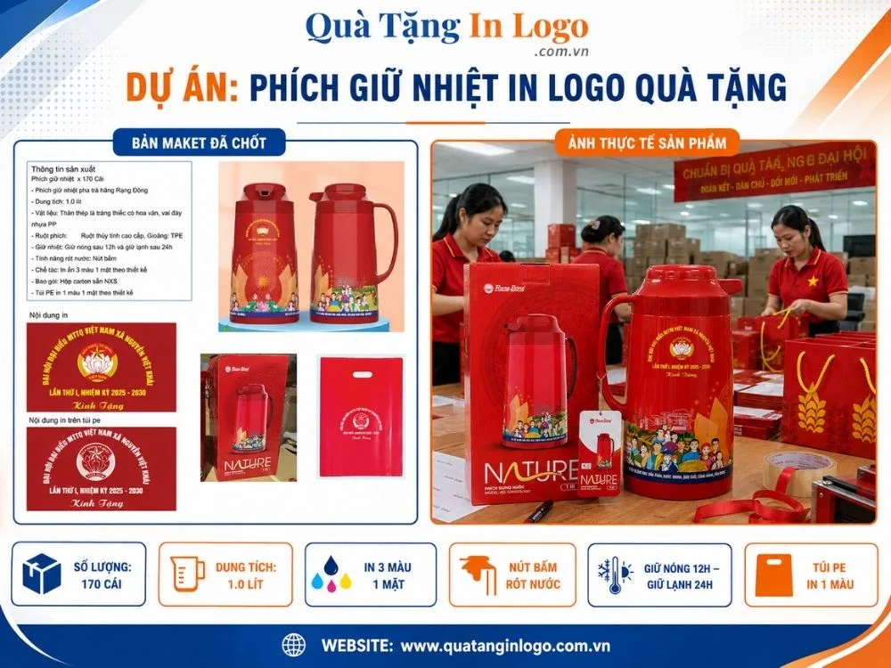 Dự án phích giữ nhiệt Rạng Đông in logo Đại hội