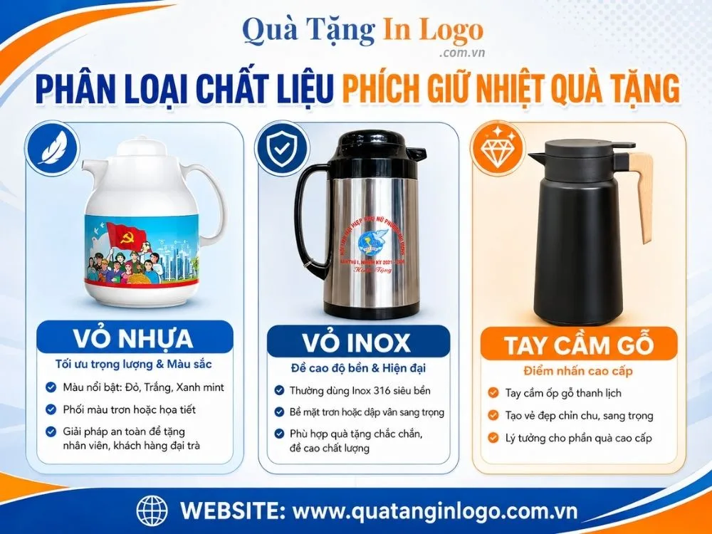 Các chất liệu phích giữ nhiệt quà tặng phổ biến