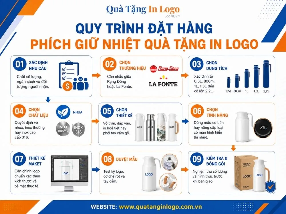Quy trình đặt phích giữ nhiệt quà tặng in logo