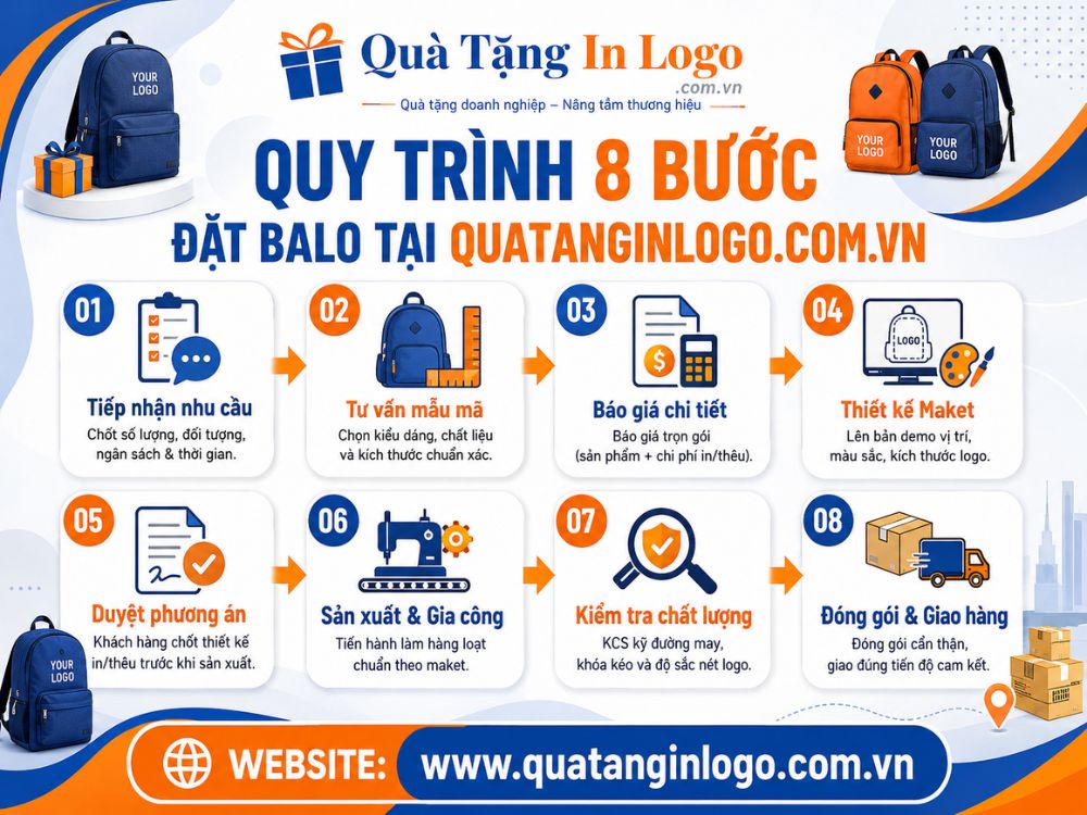 Quy trình 8 bước đặt hàng balo quà tặng số lượng lớn