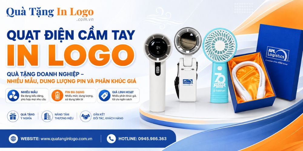 Quạt điện cầm tay in logo