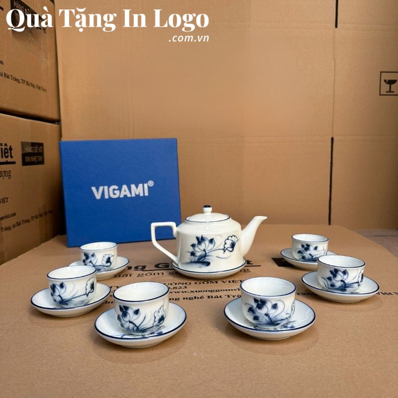 Bộ trà Bát Tràng in logo quà tặng