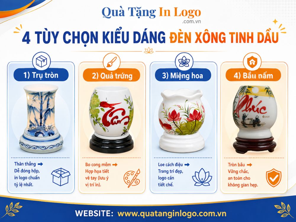 4 tùy chọn kiểu dáng đèn xông tinh dầu quà tặng tối ưu
