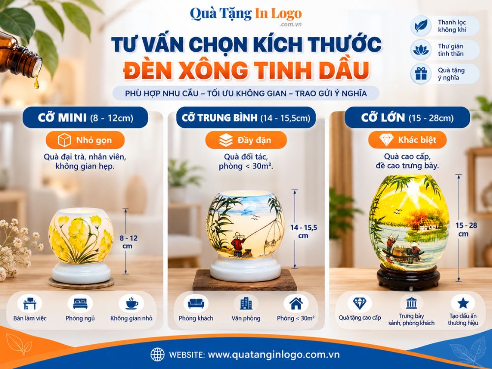 3 kích thước đèn xông tinh dầu phổ biến