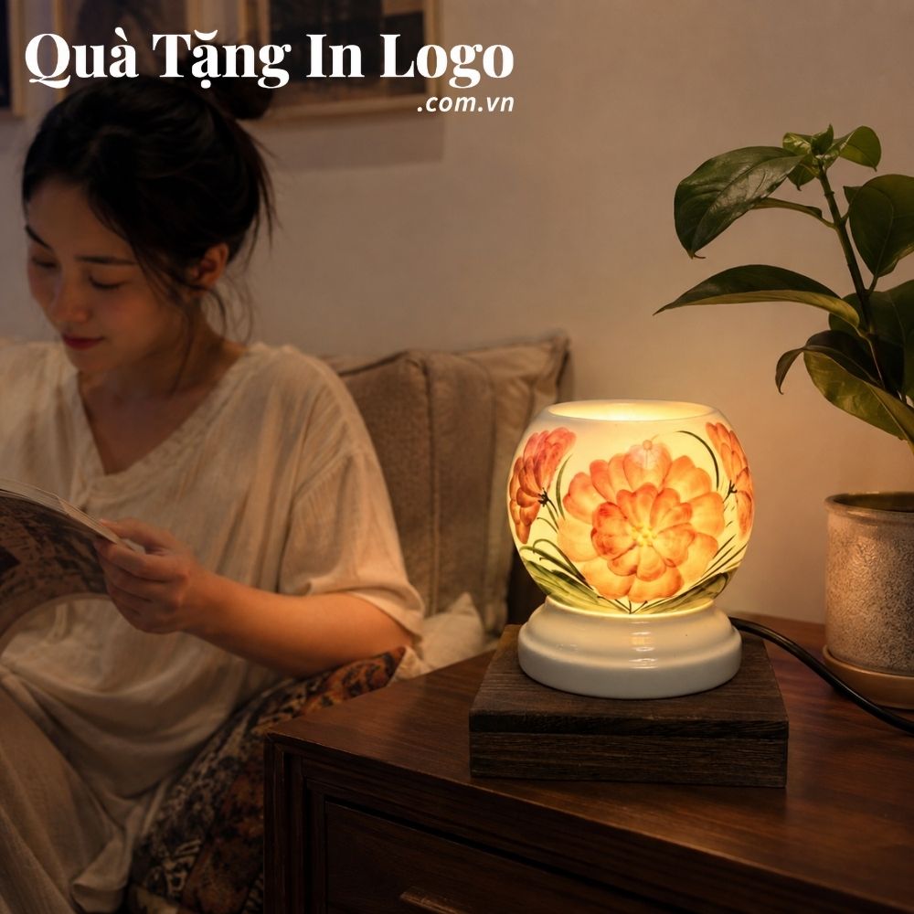 Đèn xông tinh dầu in logo quà tặng